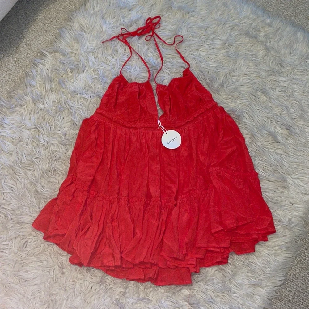 NWT Bright Red Triple Threads Ruffle Dress - Picture 2 of 6